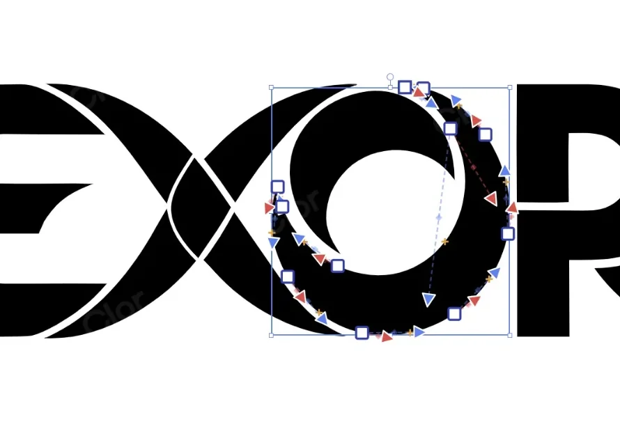 SVG editor zoomed in, with the points and handles of the O selected