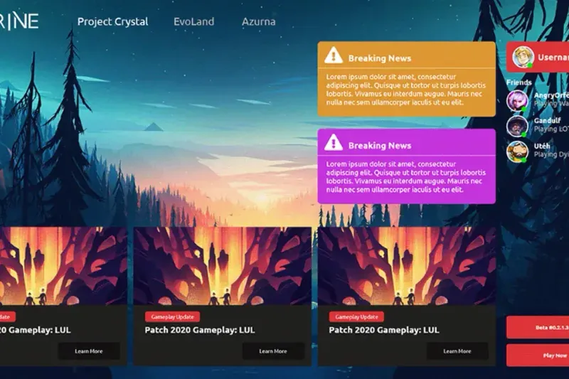 Evorine Game Launcher UI/UX
